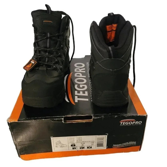 Tegopro Composite Toe Hiker Boots Sz 7 Memory Foam Insole Black Style T10014 - Picture 1 of 15